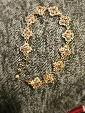 Gold and Light Pink Crystal Link Bracelet - Women Jewelry